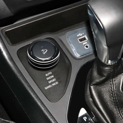Vista 5 de Cubierta de perilla 4WD compatible con Jeep Cherokee Compass Renegade, perilla de botón de interruptor de control de consola central 4WD (Negro)
