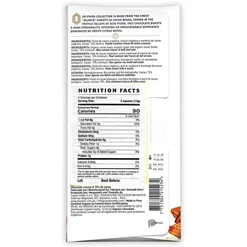 Vista 2 de Maraná Chocolate 70% Cacao Variedad Chocolate Negro Paquete de 3 – Chocolate peruano – Premium, grano a barra, de origen directo, hecho en origen
