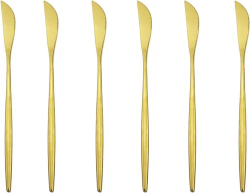 Vista 10 de Cubertería dorada pulida con espejo, diseño ligero, 36 piezas, acero inoxidable, juego de cubiertos para 6, incluye tenedores, cucharas, cuchillos
