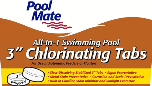 Vista 4 de Pool Mate Piscina todo en 1 de 4 libras con pestañas de cloro de 3 pulgadas, tabletas de cloro de 3 pulgadas, desinfectante, clarificador, inhibidor
