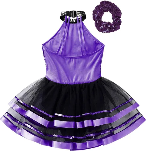 Vista 77 de CHICTRY Vestido tutú de ballet con lentejuelas brillantes para niñas y niñas, moderno disfraz de baile latino de jazz