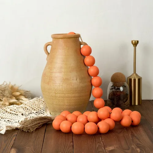Vista 36 de OMISHE Guirnalda de cuentas de madera extra grande con cuentas de madera y borlas de 1.6 pulgadas de diámetro, cuentas decorativas rústicas de 41