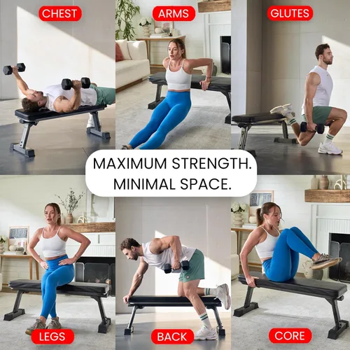 Vista 4 de Finer Form - Banco plano plegable de calidad de gimnasio para entrenamiento con pesas multiusos y ejercicios abdominales, tabla de entrenamiento