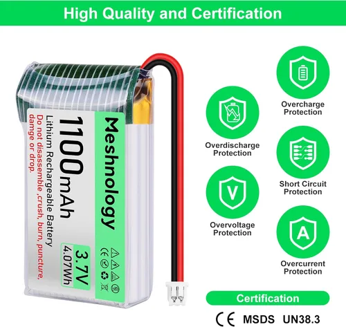 Vista 2 de 2 unids 3.7 V 1100 mAh Li batería con cargador USB 102540 1S LiPo batería con placa de protección cinta de goma aislada y micro JST 1.25 enchufe