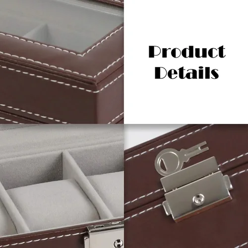 Vista 5 de NEX Caja de reloj organizador para hombres de piel sintética superior de cristal para el almacenamiento de relojes