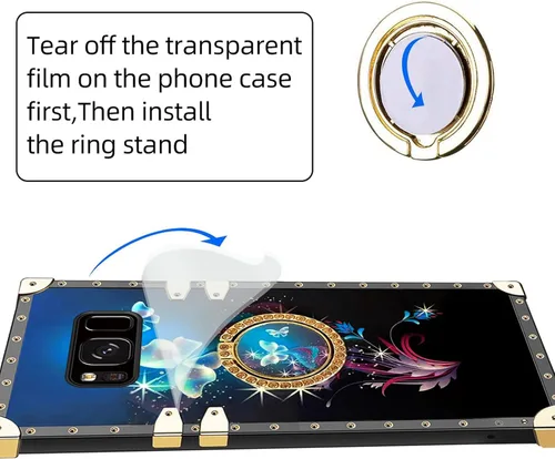 Vista 6 de Funda para Samsung Galaxy S8 Plus con soporte de anillo, patrón de moda, parte trasera de policarbonato duro y TPU suave, cubierta de protección a