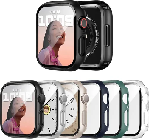 Vista 10 de JERXUN Paquete de 6 fundas con protector de pantalla de vidrio templado para Apple Watch Series 3, Series 2, Series 1 de 38 mm, parachoques rígido