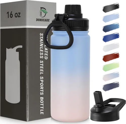 Vista 31 de DOMICARE Botella de agua para niños de 16 onzas para la escuela, de acero inoxidable, con aislamiento al vacío de doble pared, botella de agua
