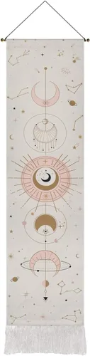 Vista 8 de Arte para colgar en la pared de fase lunar, tapiz bohemio para habitación (negro, 12.8 x 51.2 pulgadas)
