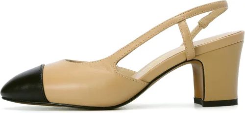 Vista 4 de nostalgiafashionny Eleutheria - Sandalias de piel de cordero auténtica para mujer, dos tonos, puntera cerrada, tacón grueso, correa al tobillo