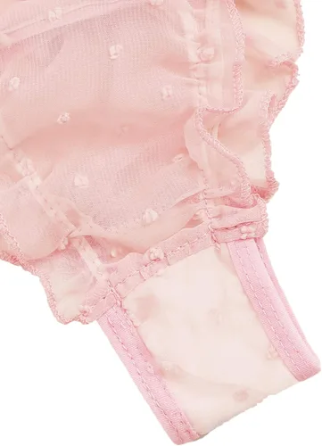 Vista 4 de SheIn Conjunto de lencería de malla Dobby con ribete de volantes para mujer, brasier sexy y braga