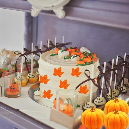 Vista 2 de 5 moldes de silicona para otoño, Acción de Gracias, calabaza, hojas de arce, fondant, mini calabaza 3D, chocolate, caramelo, pastel, pasteles