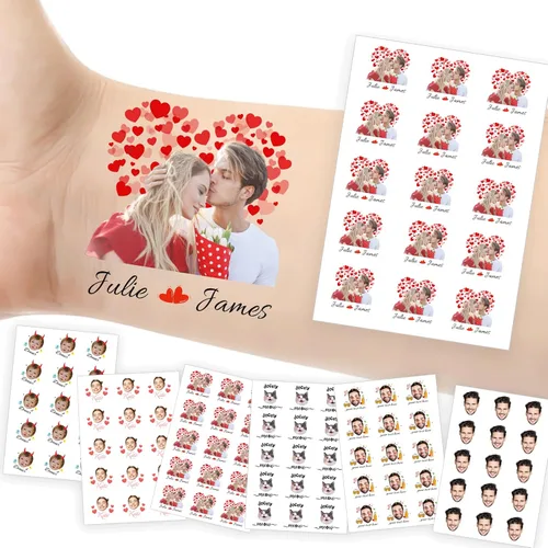 Vista 36 de Tatuajes temporales personalizados con foto y nombre, logotipo personalizado para adultos, niños, mujeres, hombres, regalo de boda, cumpleaños
