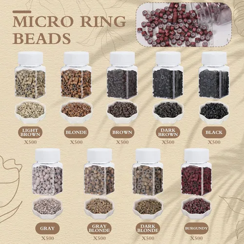 Vista 3 de 4500 cuentas para extensiones de cabello de 0.197 in con forro de silicona, anillos de microenlace, herramientas de extensión de cabello humano, 9