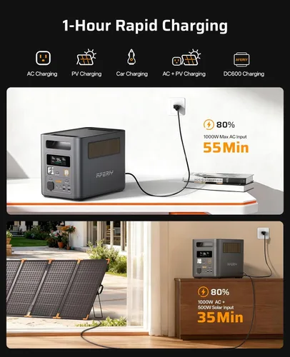 Vista 3 de AFERIY Estación de energía portátil 1024Wh, generador solar expandible a
