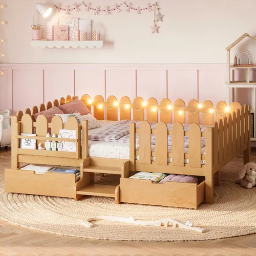 Vista 26 de Bellemave Cama Montessori completa con escaleras y cajones de Escaleras marrones