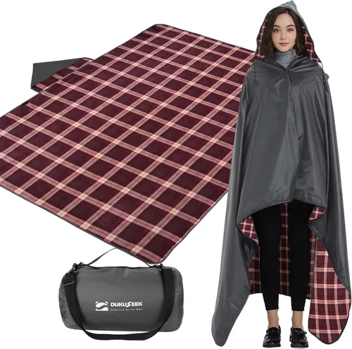 Vista 10 de DUKUSEEK Manta con capucha para exteriores, manta de camping impermeable, acolchada, forro polar grueso, cálida, resistente al viento, a prueba