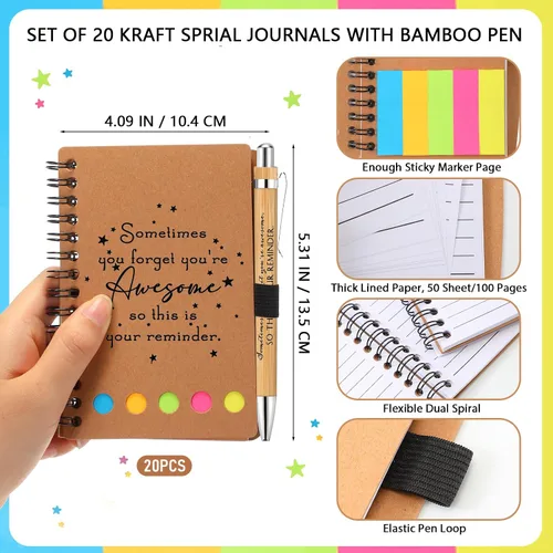 Vista 2 de Chuangdi 20 juegos de regalos de fin de año para profesores, cuaderno inspirador con bloc de notas adhesivas, bolígrafo de bambú, regalos