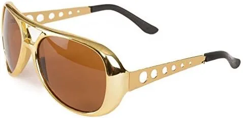 Vista 3 de Big Mos Toys Rockstar - Persianas estilo aviador de los años 50 60 lentes de sol dorados de celebridades 1 par Oro