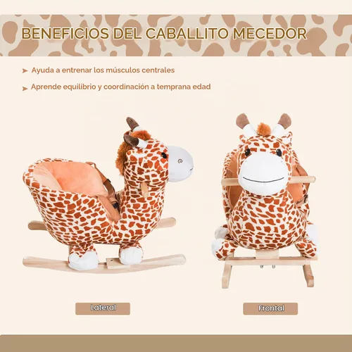 Vista 4 de Qaba Kids Plush Ride-On Rocking Horse Toy with Song for 18-36 Months Brown