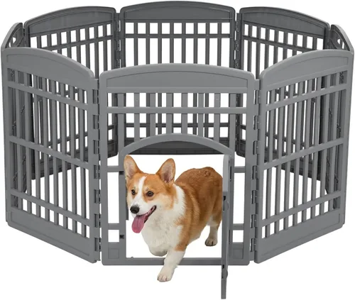 Vista 3 de [Usado] IRIS USA Corralito para perros de 8 paneles, recinto para mascotas, gris Negro