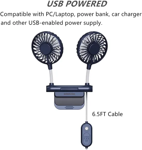 Vista 6 de Ventilador de escritorio, ventilador de clip para monitor con 2 cabezales de ventilador, ventilador de escritorio de oficina de 3 velocidades