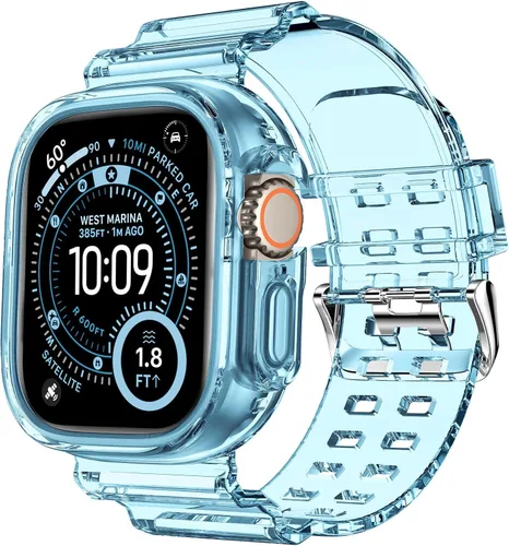 Vista 51 de DABAOZA - Correa transparente compatible con Apple Watch de 1.772 in y 1.732 in, con purpurina transparente Women Men,Glitter Bling TPU
