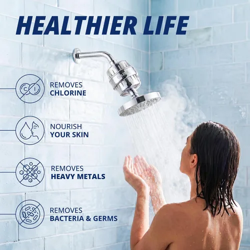 Vista 5 de COLSEN Filtro de ducha de repuesto – Suavizador de agua de baño universal para tina, sistema de filtración de 15 etapas, purificador de mano