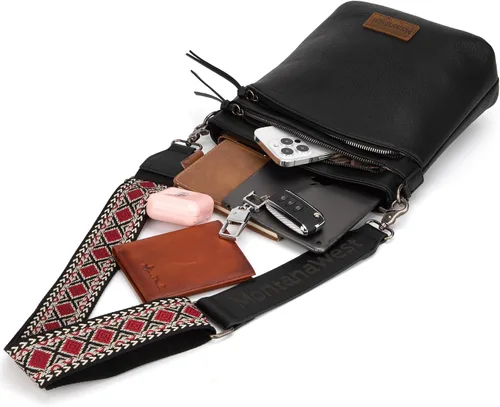 Vista 5 de Montana West Bolso cruzado grande con bolsillo con cremallera múltiple con correa de guitarra
