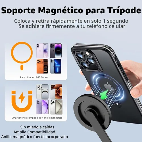 Vista 2 de PHOPIK Trípode magnético para teléfono selfie stick de 35 pulgadas, trípode extensible para teléfono con zapata fría y control remoto, compatible