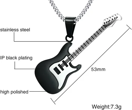 Vista 3 de jonline24h Collar con colgante de acero inoxidable para amantes de la música y guitarra para hombres y mujeres, cadena libre de 24 pulgadas