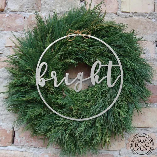 Vista 4 de ROCC RUSTED ORANGE CRAFTWORKS CO. Saludos de Navidad minimalistas – 11.5 pulgadas brillante – Cartel de Navidad redondo de metal para puerta