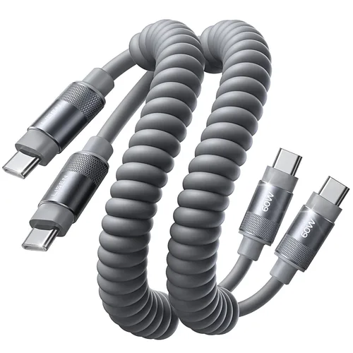 Vista 10 de LISEN Paquete de 2 cables USB C a USB C en espiral de 60 W para Android Negro espacial