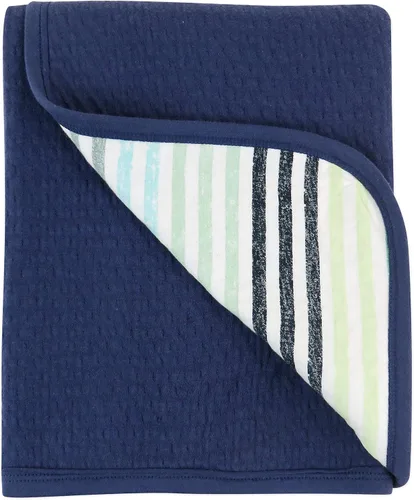 Vista 5 de HonestBaby Matelasse Manta reversible de recepción 100% algodón orgánico para bebés, niños, niñas, rayas de arco iris, azul, talla única Rayas