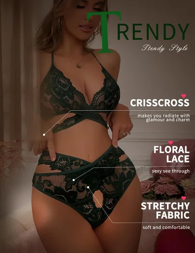 Vista 5 de Donnalla - Conjunto de lencería sexy para mujer, 2 piezas, brasier y pantaletas, conjunto de ropa de dormir