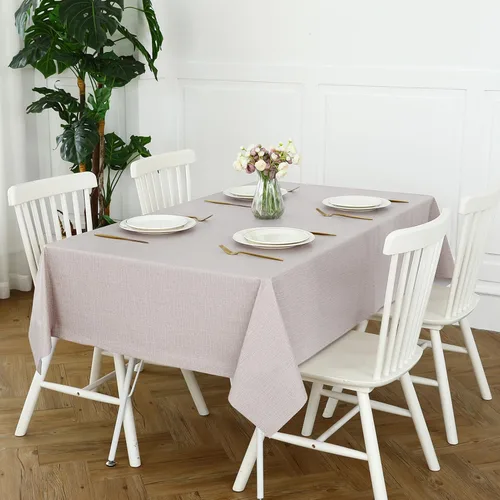 Vista 3 de Romanstile Mantel de PVC 100% impermeable, cuadrado, a prueba de derrames de aceite, resistente a las manchas, manteles de plástico fáciles de Beige
