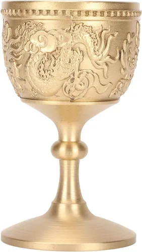 Vista 8 de Honio Copa de oro, diseño en relieve retro elegante copa de vino de latón para banquete