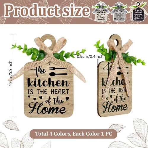 Vista 2 de PH PandaHall 4 carteles colgantes de madera para cocina, 3.5 x 5.9 pulgadas, letrero de madera para decoración de pared de cocina, placas colgantes
