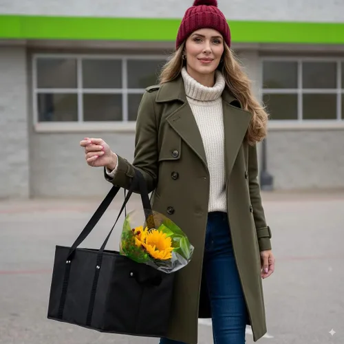 Vista 4 de BAG-THAT! Paquete de 4 bolsas reutilizables para comestibles, bolsas de compras tipo tote grandes y resistentes para comestibles con asas plegables