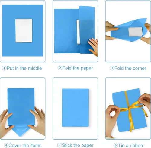 Vista 7 de NEBURORA Juego de Papel de Regalo Azul Surtido de 60 Hojas Papel de Seda para Envolver 3 Colores para Regalos de Bricolaje Embalaje Pascua Baby