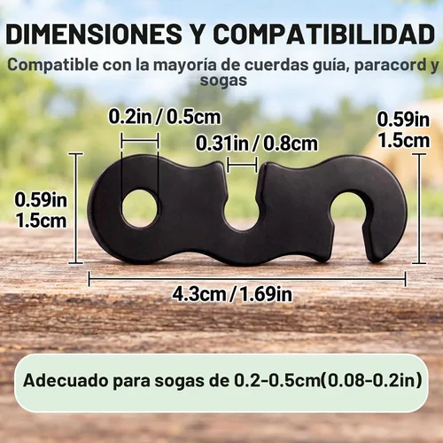 Vista 2 de SATINIOR Guyline - Tensor de aleación de aluminio para tienda de campaña, tensor de cuerda de paracaídas, ajustadores de cuerda para tienda de Negro