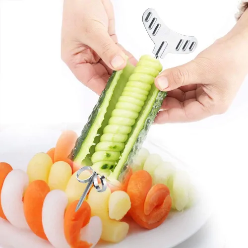 Vista 6 de Poto Cutting 17 * 4 * 2 unids/set de acero inoxidable vegetal espiral cortador manual patata zanahoria pepino tallado rodillo