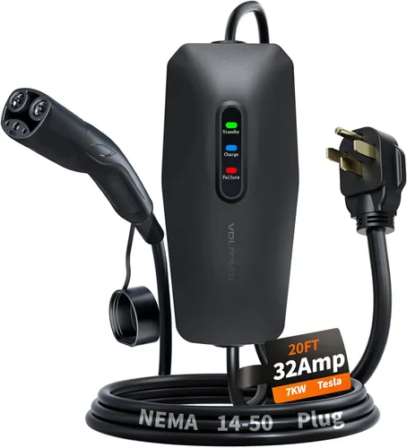 Vista 19 de Cargador EV de nivel 1 y 2 actualizado 2026 de 16 A, 3.5 KW, cable de 20 pies y adaptador doble NEMA (5-15/6-20) - Cargador de coche eléctrico