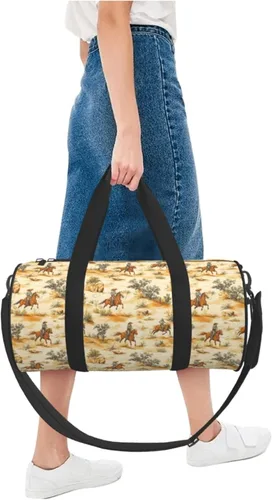 Vista 5 de Large Duffle Bag for Travel - Western Cowboy Retro Print Gym Bag for Women Men, Travel Foldable Bags for Women Men with Zippered Multiple Pockets