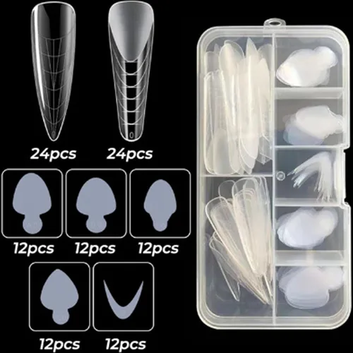 Vista 2 de Juego de 2 formas de uñas dobles transparentes para uñas con puntas de forma para Polygel con 60 almohadillas reutilizables para manicura, arte