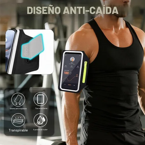 Vista 6 de PEDVSTY Brazalete para correr con funda para auriculares y ranura para Negro