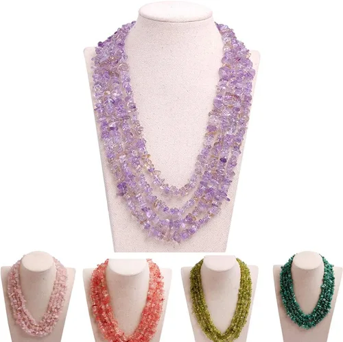 Vista 18 de GEM-Inside - Collar de piedras preciosas moradas con cuentas de cuarzo morado, dije bohemio de moda con soporte de babero, collar de cuentas