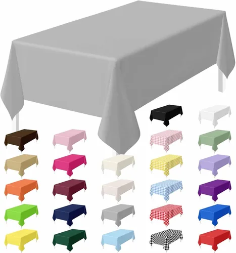 Vista 14 de HEIPINIUYE - Juego de 2 manteles desechables color beige, 54 x 108 pulgadas, de plástico, manteles impermeables rectangulares desechables