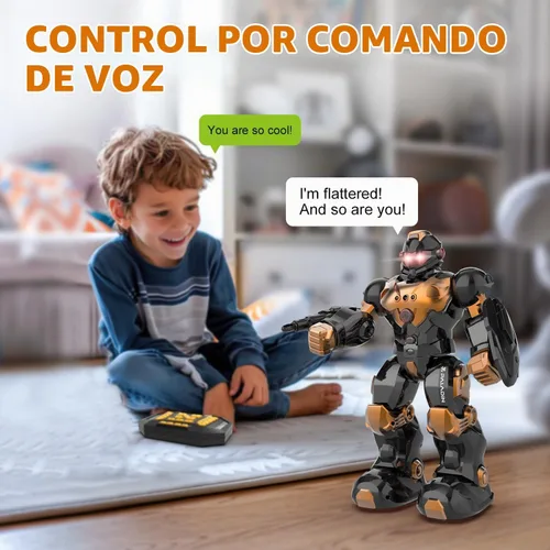 Vista 3 de STEMTRON Juguetes Robot para Niños, Robot de Control Remoto Programable con Detección Inteligente de Gestos, Recarga, Modo de Canto y Baile, Marrón