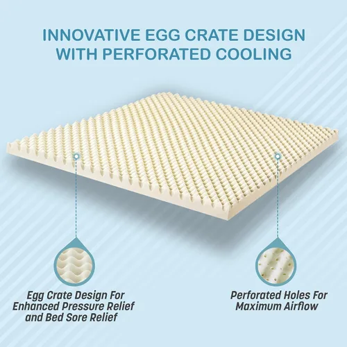 Vista 3 de Cubrecolchón de Látex Orgánico Natural Verde con Diseño de Caja de Huevos Tamaño Twin XL - Firmeza Media - Espuma de Látex Convoluta Orgánica